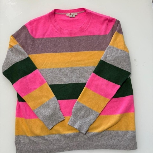 Boden Cashmere Blend Rainbow Stripe Sweater | Pink Green Yellow XL - Picture 4 of 8